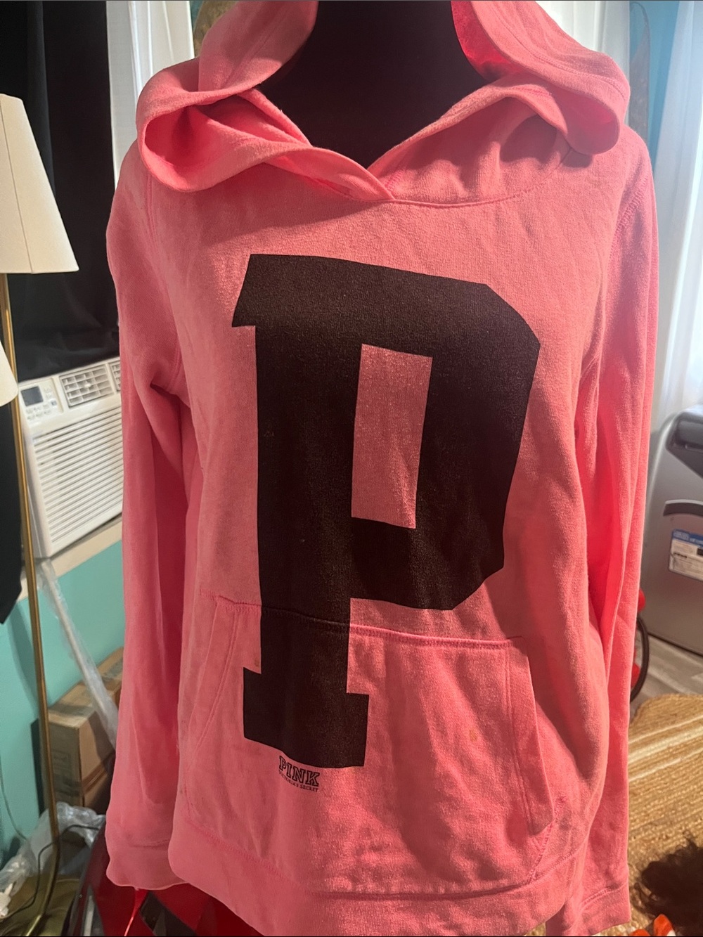 PINK Victoria's Secret Pink Hooded Pullover with Black 'P' Graphic